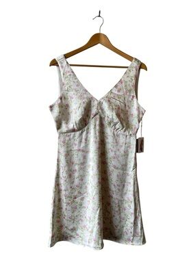 Jessica Simpson Y2K Style Floral Satin V-Neck Mini Dress NWT Large